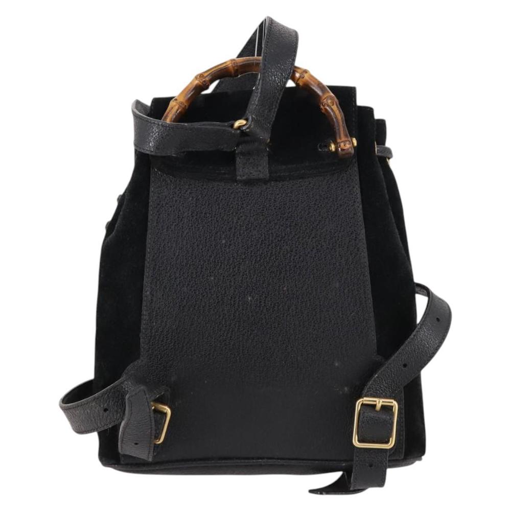 GUCCI Bamboo Backpack Suede Black Gold 003 2058 0030 Auth ep10853 - Picture 2 of 16
